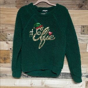 Eyeshadow size Medium Green Christmas Festive Super Soft Sherpa Sweatshirt
